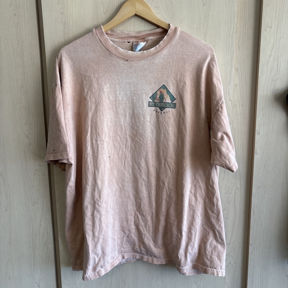 VINTAGE 90s Distressed Pink Red Rock Apparel "UTAH" Single Stitch Mens XXL Shirt